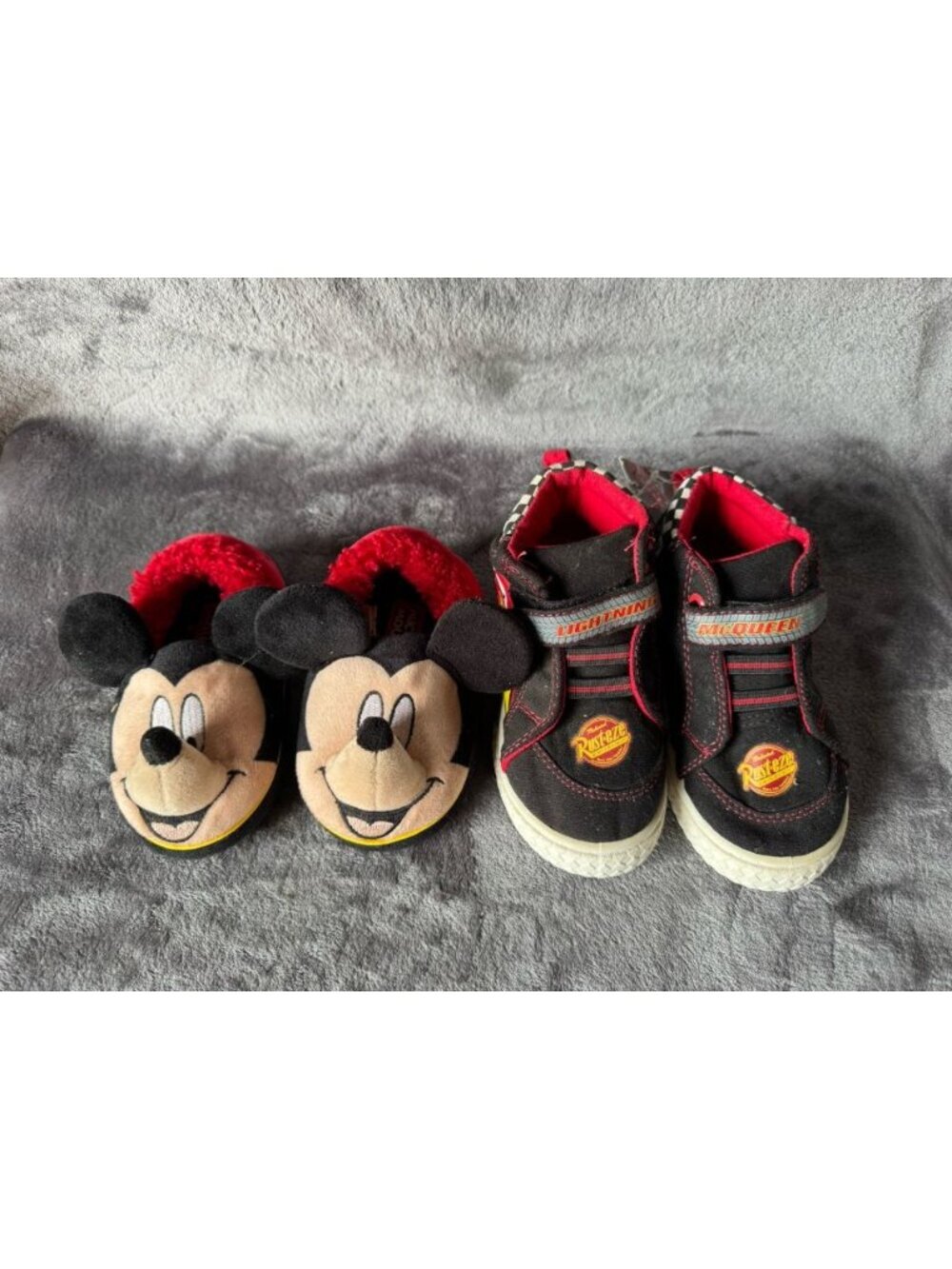 Disney Lightning McQueen High Tops Sneakers Sz 9 Mickey Mouse Slippers Sz 5/6